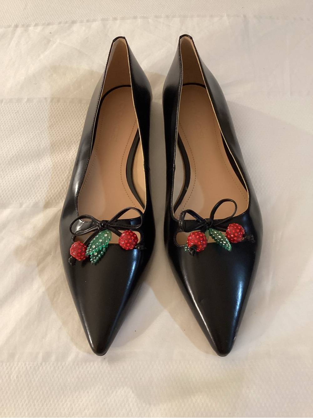COACH Runway Cherry Flat Shoes - Black Leather - Pointed Toe - Picture 2 of 14